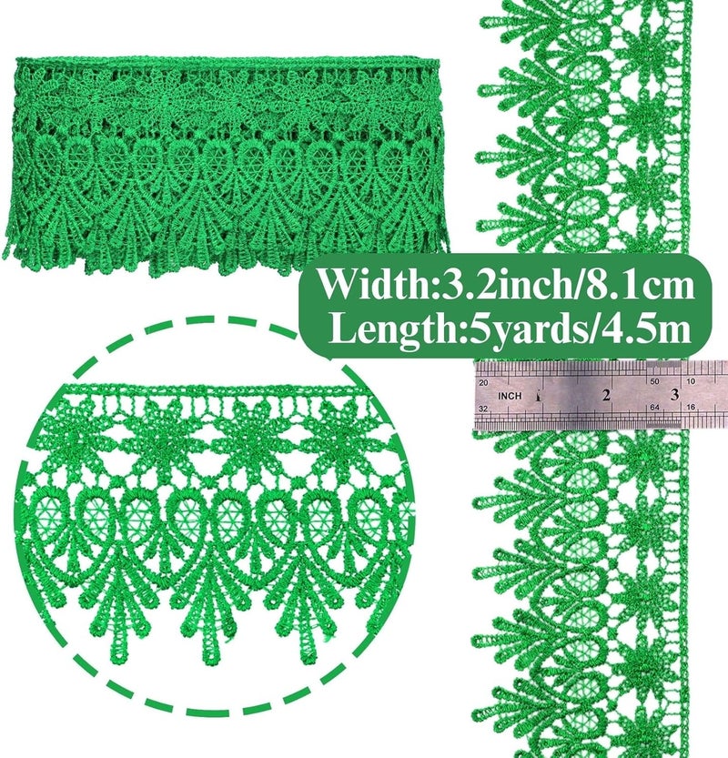 GXTIZAS Lace Trim 5 Yards Wide Venise Lace Ribbon Embroidered Edge Trim for Sewing Crafts Pillow Case(Christmas Green) - Image 2